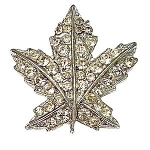 CORO 1940s Antique Art Deco Maple Leaf Brooch Rhinestone Silver